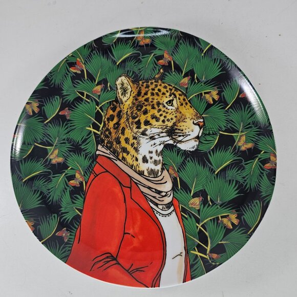 West Elm Rachel Kozlowski Dapper Animals Plate Jaguar Leopard Cheetah Design - Picture 1 of 6